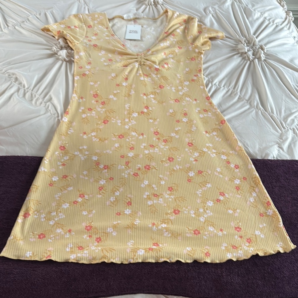 Pink Rose Yellow Flutter Sleeve Sundress